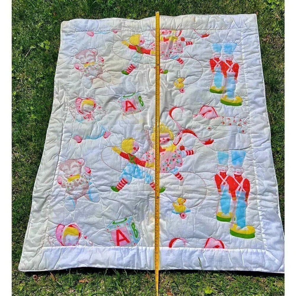 Vintage Nursery Quilt-Dolls, Toy Soldiers, Bears, Blocks Design-READ